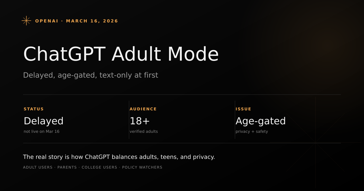 ChatGPT adult mode cover showing age prediction, adult verification, text-only scope, and safety guardrails